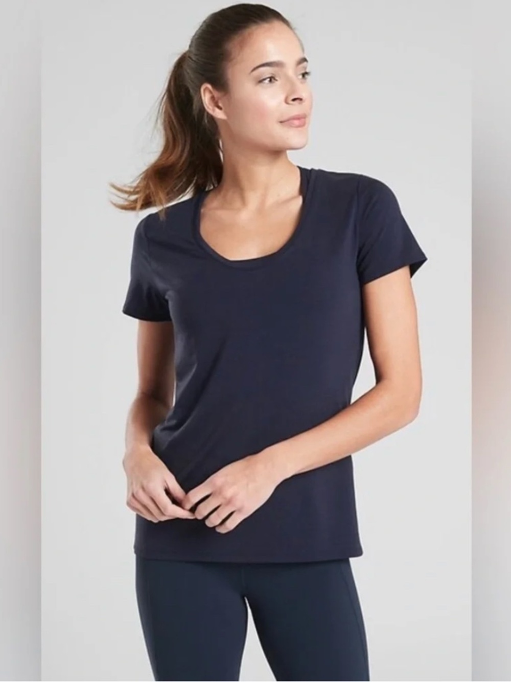 Athleta Essence Vital Workout Athleisure Lightweight Soft Yoga Tee Navy Size XL